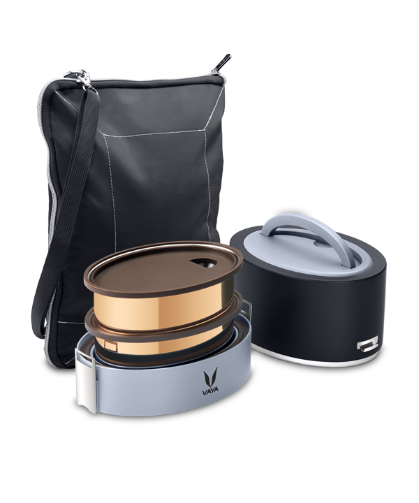 Tyffyn with Copper Finished Containers - 600 ml - Black - with BagMat