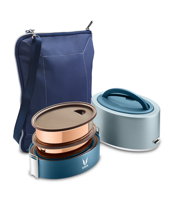 Tyffyn with Copper Finished Containers - 600 ml - Blue - with BagMat