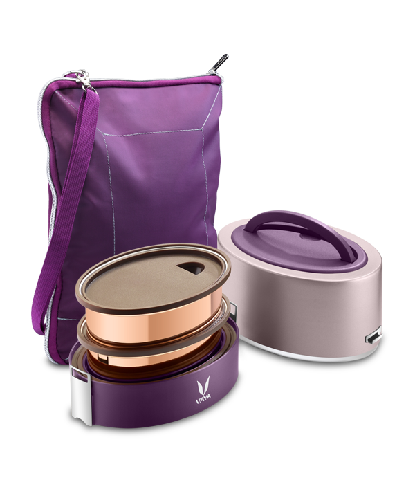 Tyffyn with Copper Finished Containers - 600 ml - Purple - with BagMat