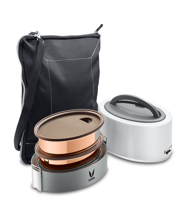 Tyffyn with Copper Finished Containers - 600 ml - White - with BagMat