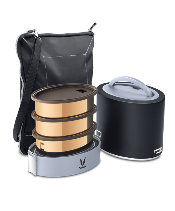 Tyffyn with Copper Finished Containers - 1000 ml - Black - with BagMat