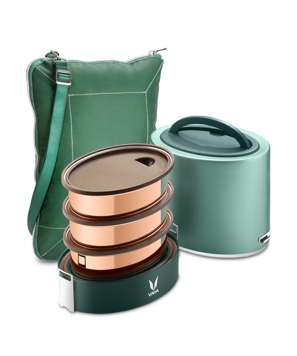 Tyffyn with Copper Finished Containers - 1000 ml - Green - with BagMat